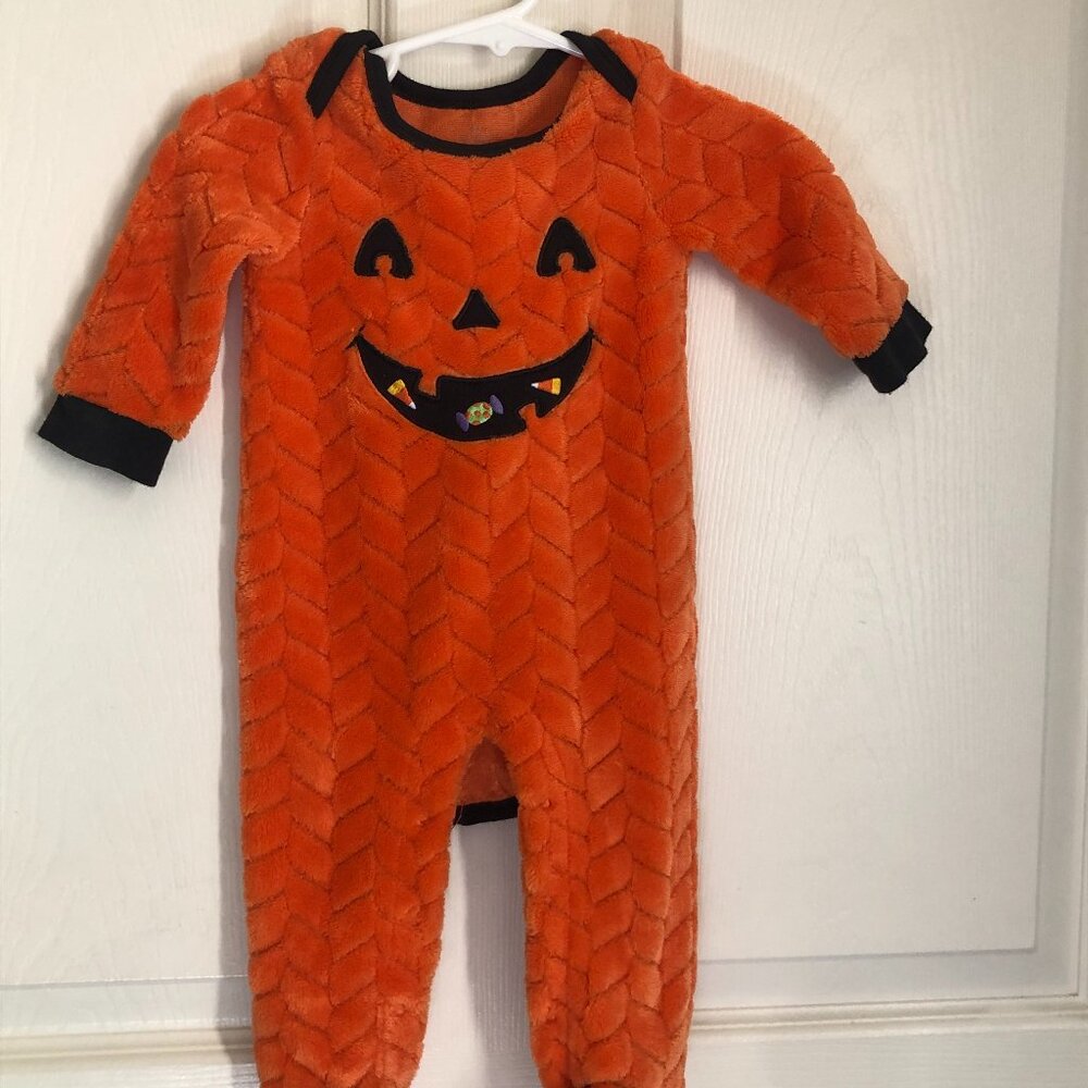 Cute Baby Pumpkin Orange Fuzzy Fleece Footie 6 Month Pajamas